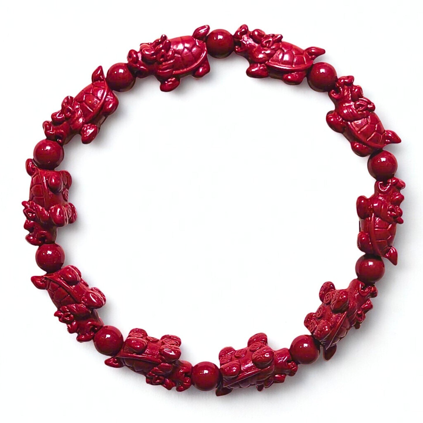 Celestial Guard | Cinnabar Beaded Bracelet, 10mm, Dragon Turtle Design