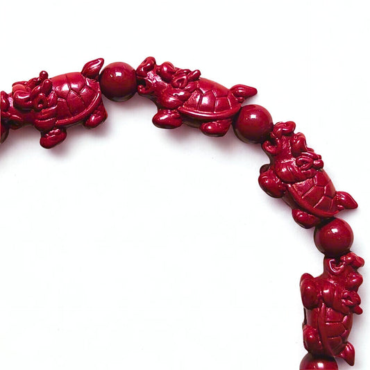 Celestial Guard | Cinnabar Beaded Bracelet, 10mm, Dragon Turtle Design