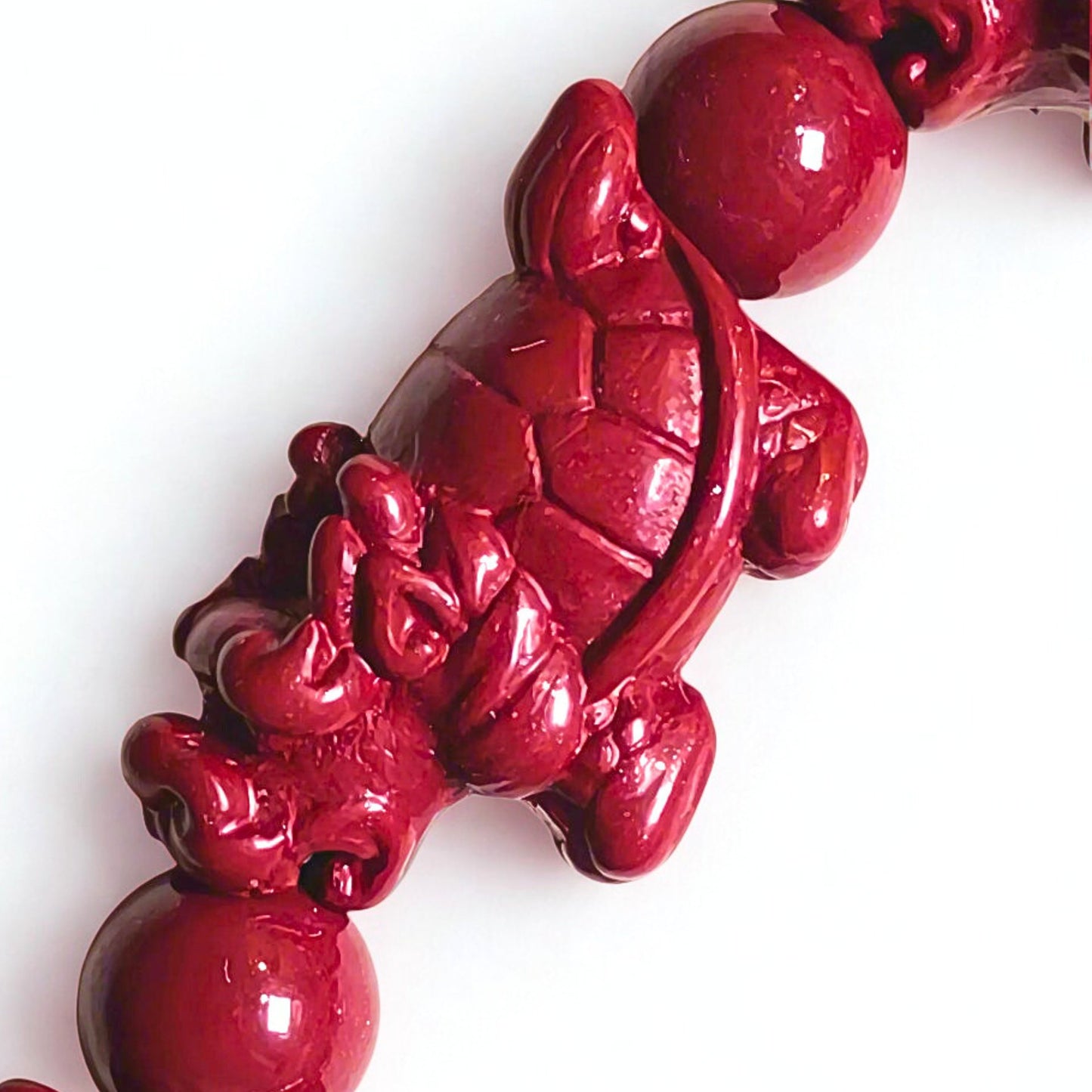 Celestial Guard | Cinnabar Beaded Bracelet, 10mm, Dragon Turtle Design