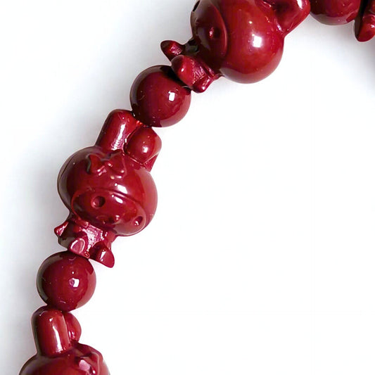 Cherry Charm | Cinnabar Beaded Bracelet, 10mm, Bunny Design