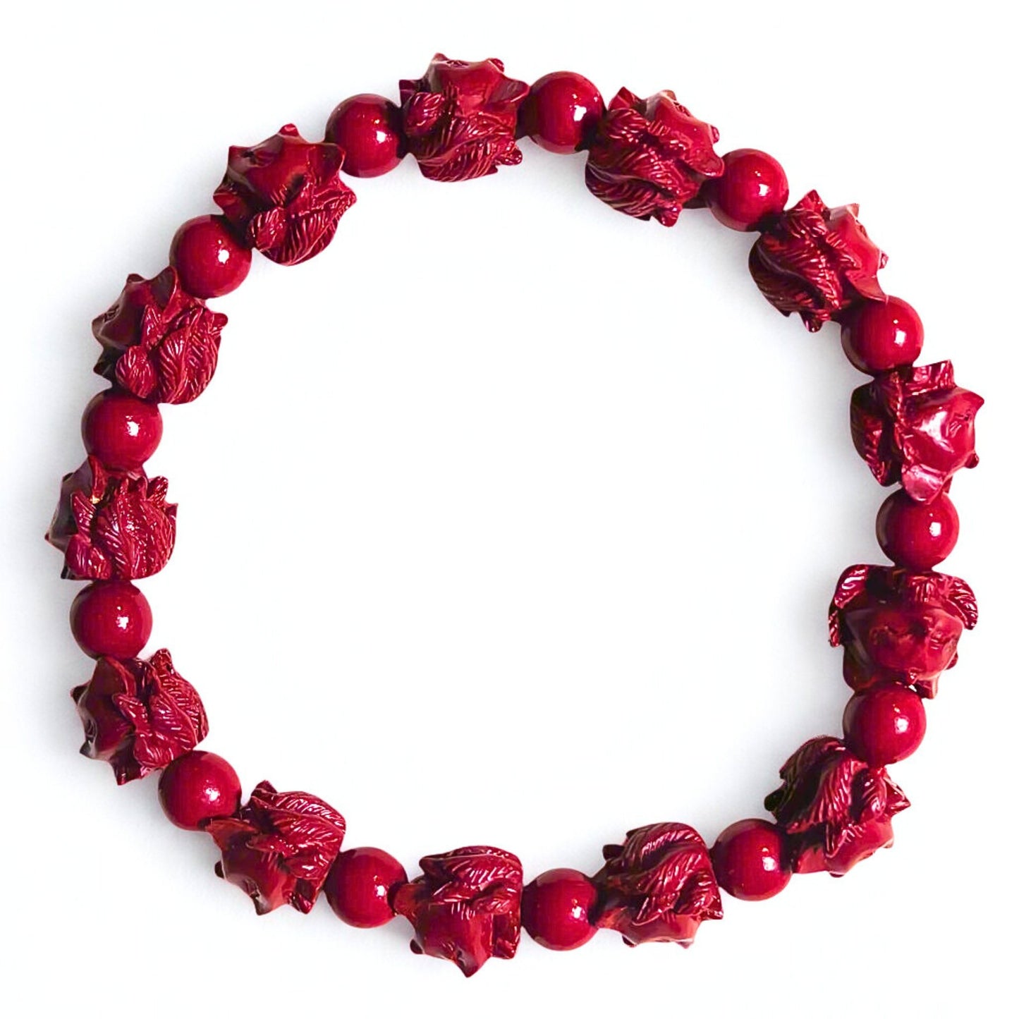 Enchanted Tails | Cinnabar Beaded Bracelet, 10mm, Nine-Tailed Fox Design