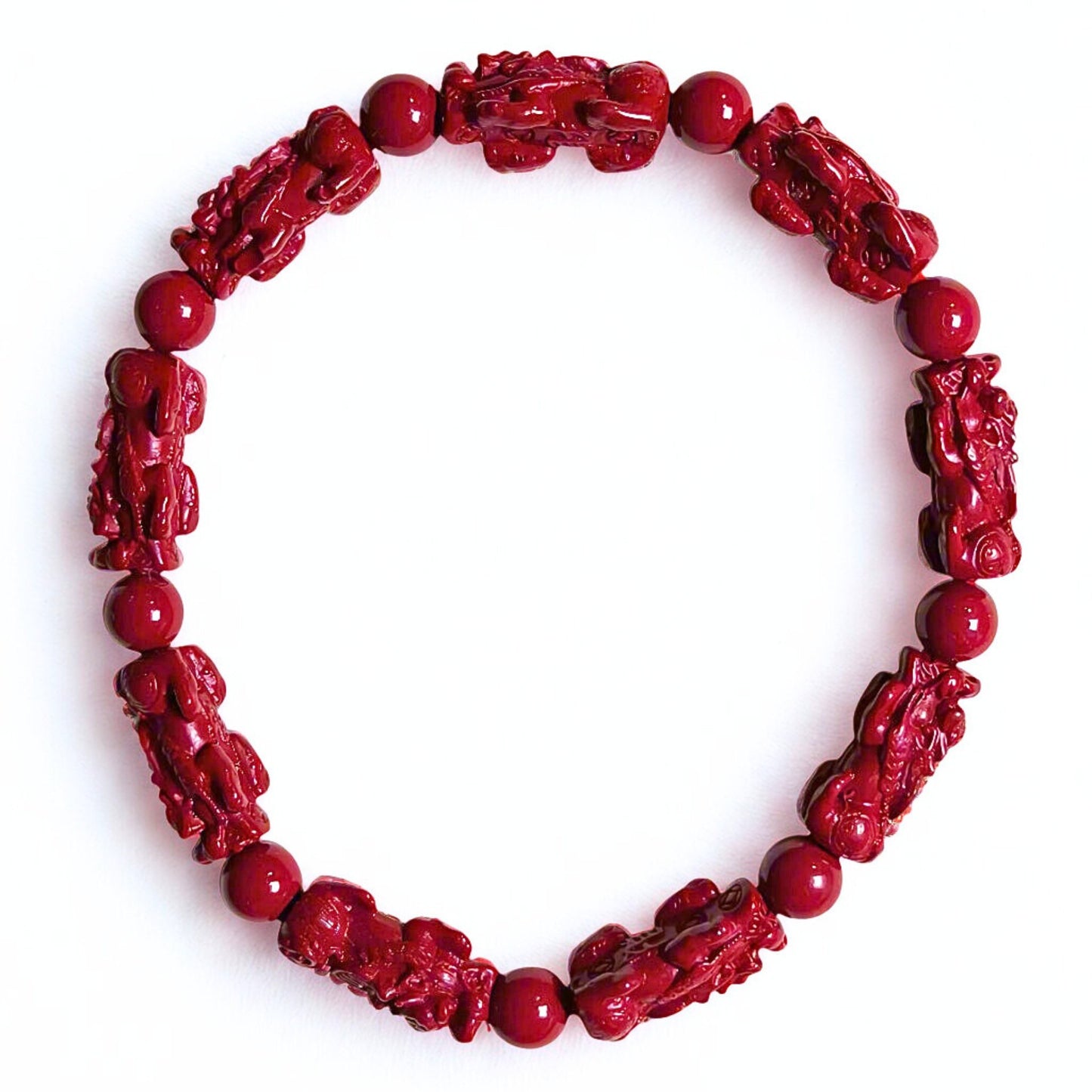 Imperial Guardian | Cinnabar Beaded Bracelet, 7mm, Pixiu Design