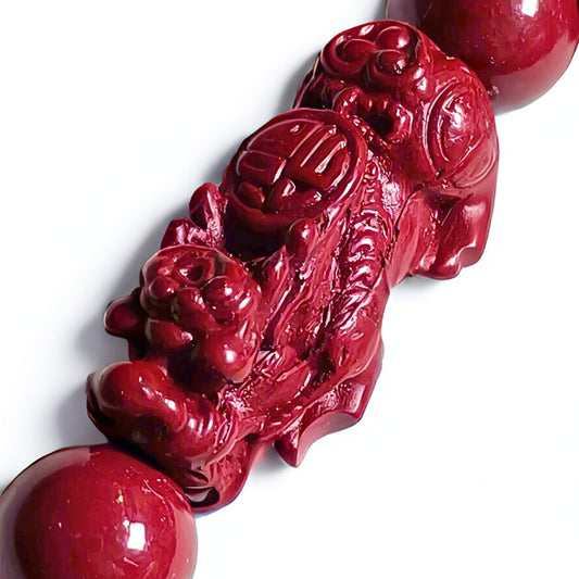 Imperial Guardian | Cinnabar Beaded Bracelet, 7mm, Pixiu Design