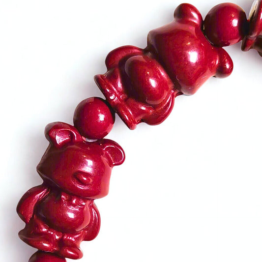 Lucky Bearer | Cinnabar Beaded Bracelet, 11mm, Bear Design