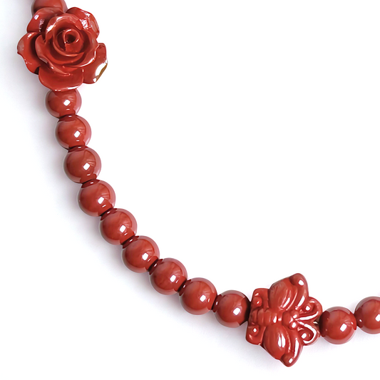 Petal Whisper | Cinnabar Beaded Bracelet, 4mm, Flower & Butterfly Design