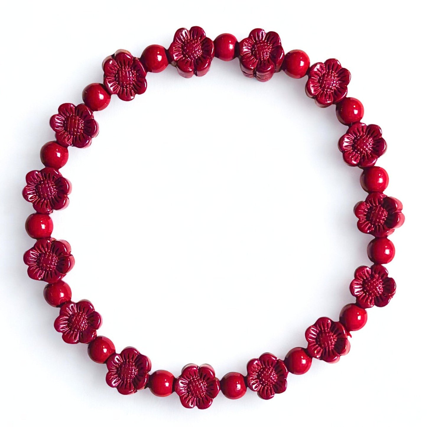 Radiant Bloom | Cinnabar Beaded Bracelet, 8mm, Sunflower Design