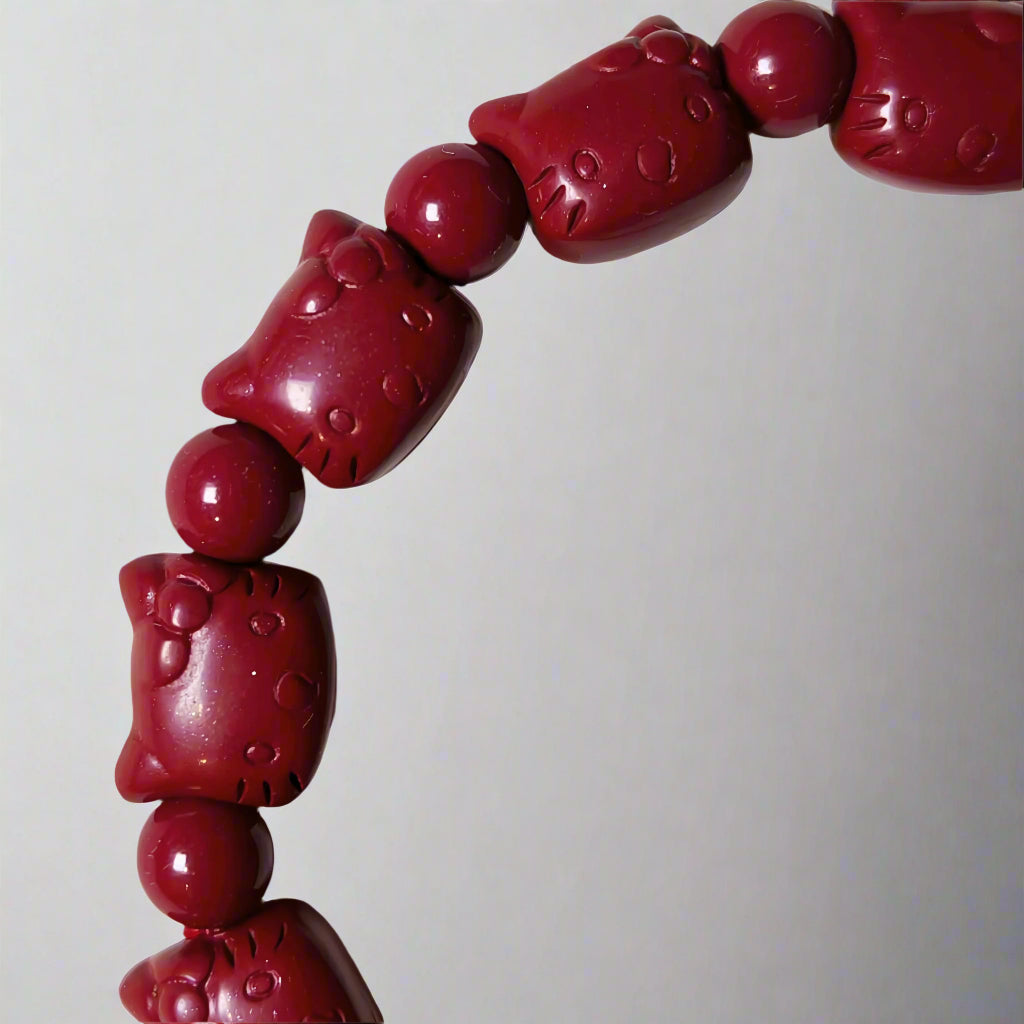 Scarlet Whiskers | Cinnabar Beaded Bracelet, 9mm, Kitty Design
