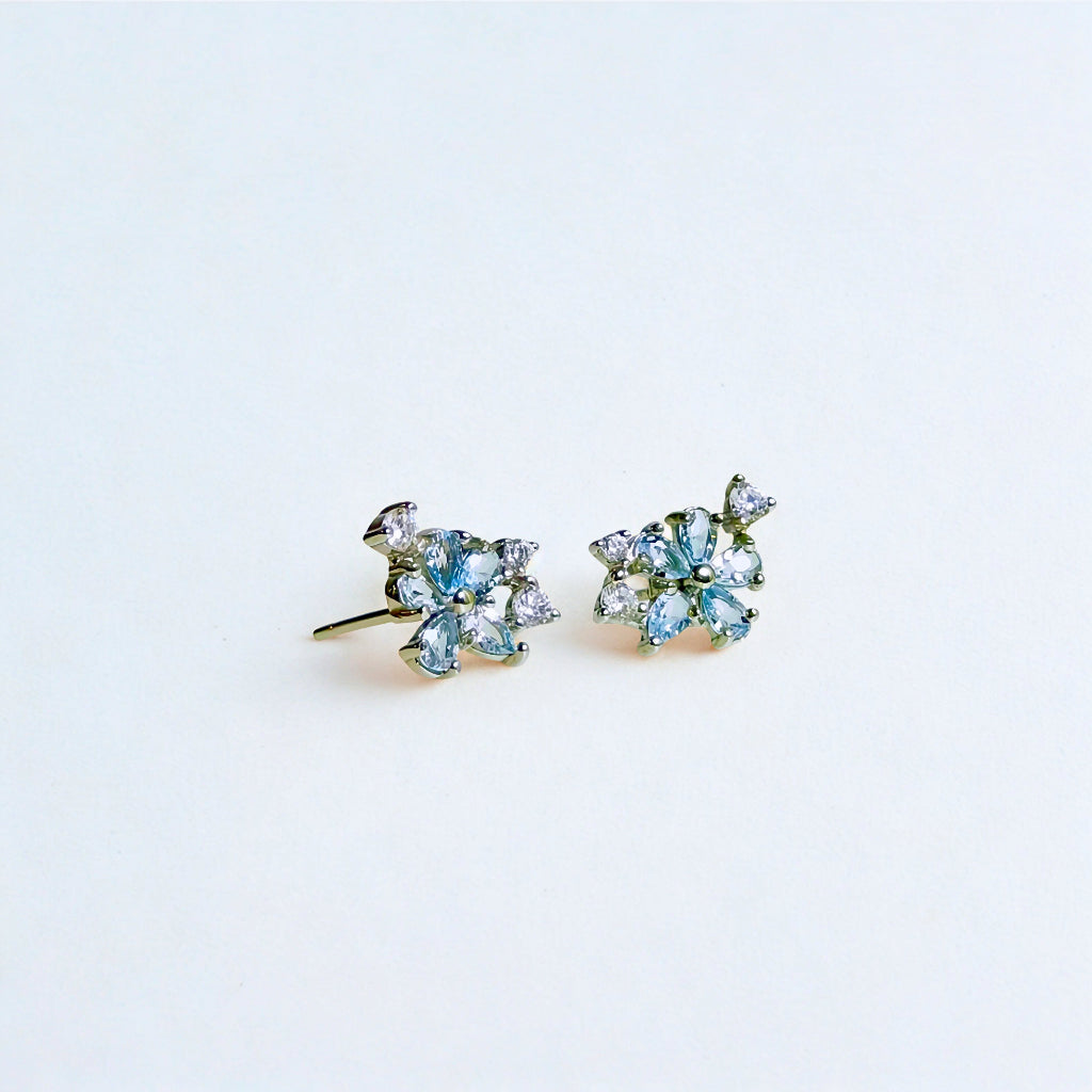 Aqua Bloom | Aquamarine Floral Stud Earrings