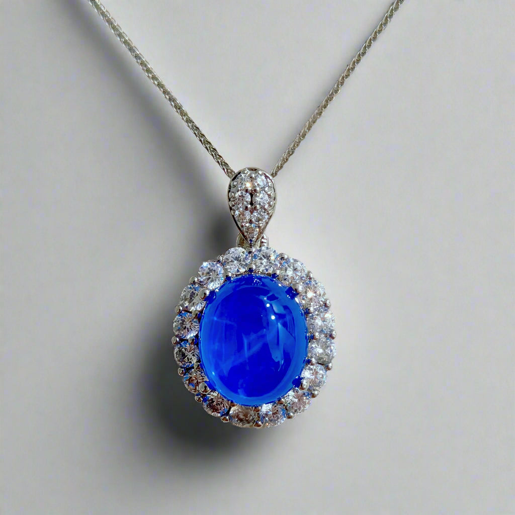 Celestial Bloom | Lab-Grown Sapphire Halo Pendant