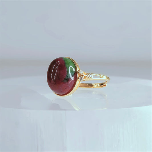 Verdant Bloom | Ruby Zoisite Cabochon Ring