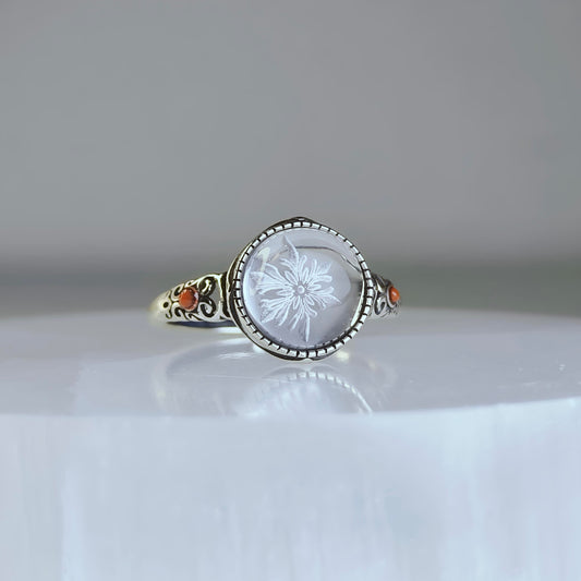 Frosted Bloom | Carved Clear Quartz Ring