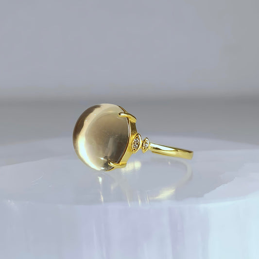 Solaris Bloom | Clear Quartz Cabochon Ring