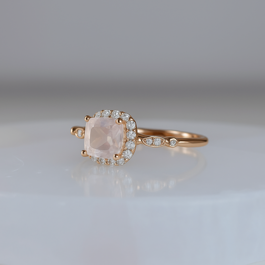 Moonlit Rosé | Rose Quartz Halo Ring