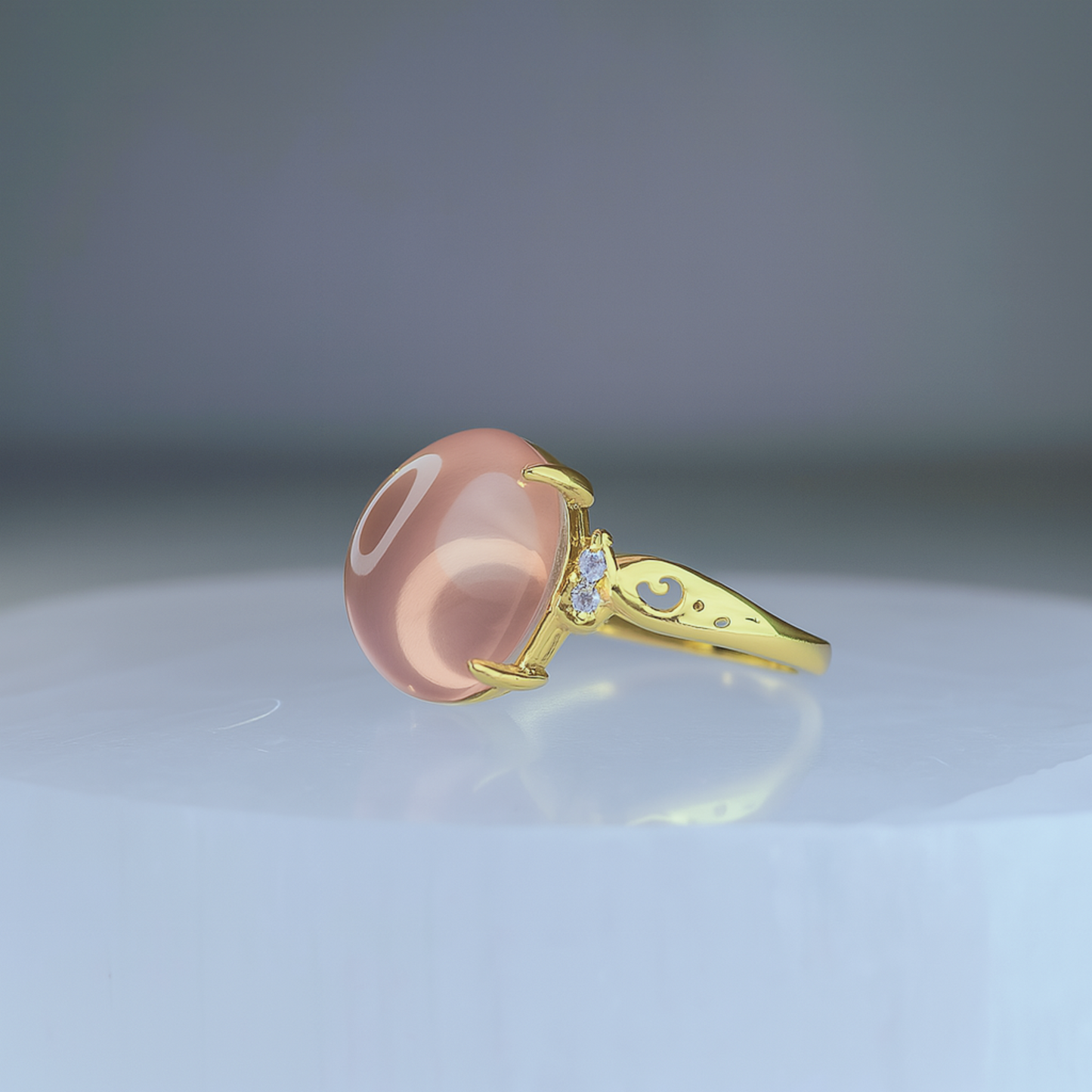 Petal Muse | Rose Quartz Cabochon Ring