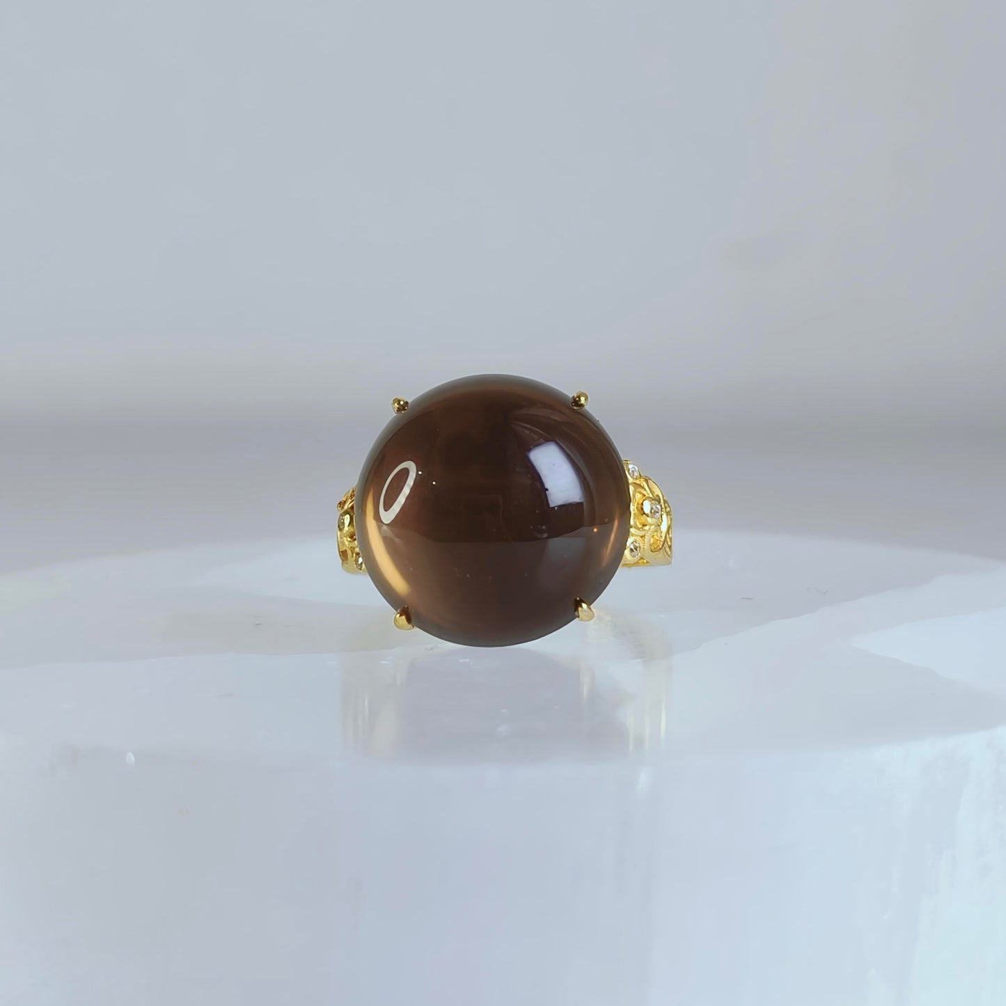 Dusklight Orb | Smoky Quartz Cabochon Ring