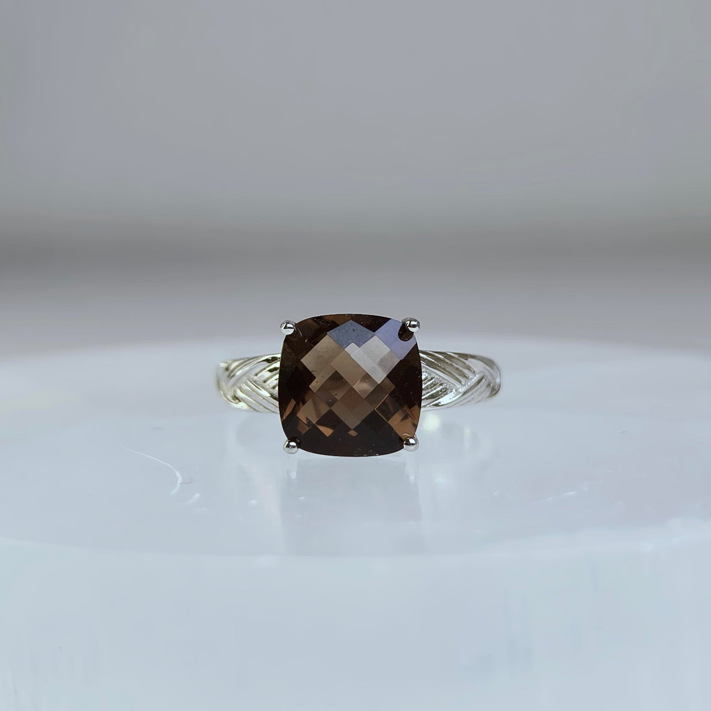 Emberveil | Smoky Quartz Cushion Ring