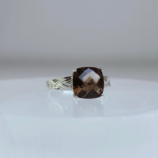Emberveil | Smoky Quartz Cushion Ring