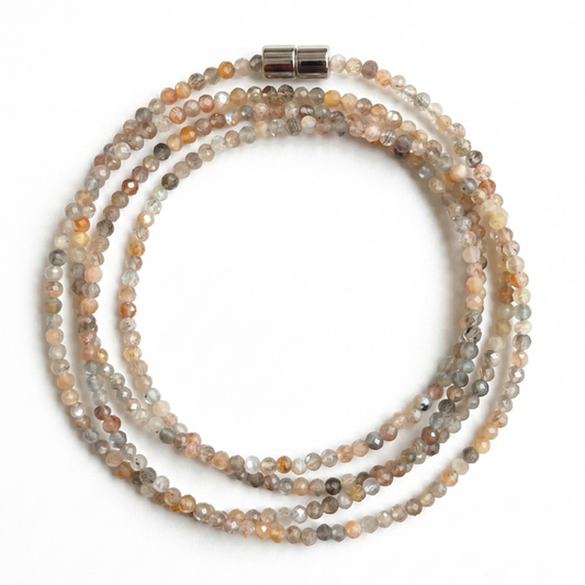 Black Sunstone | Faceted Gemstone Wrap Bracelet & Necklace