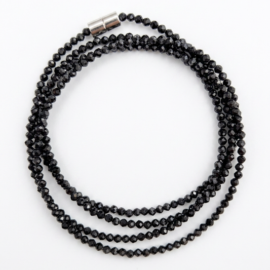 Black Tourmaline | Faceted Gemstone Wrap Bracelet & Necklace
