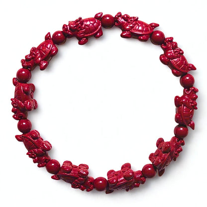 Celestial Guard | Cinnabar Beaded Bracelet, 10mm, Dragon Turtle Design