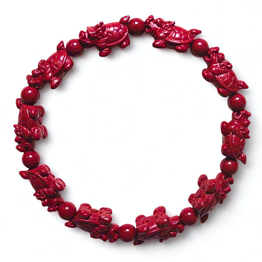 Celestial Guard | Cinnabar Beaded Bracelet, 10mm, Dragon Turtle Design