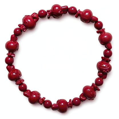 Cherry Charm | Cinnabar Beaded Bracelet, 10mm, Bunny Design