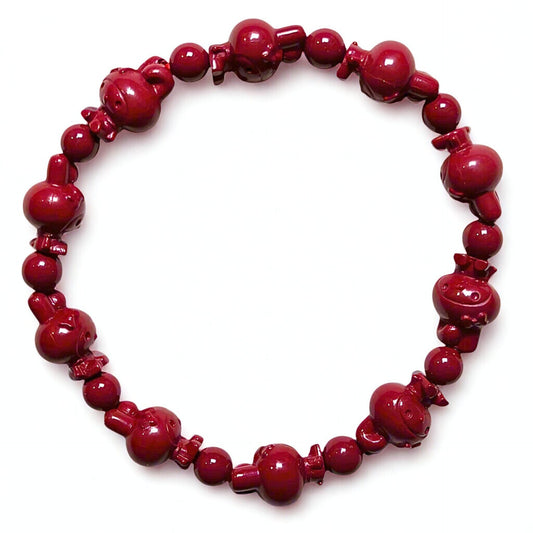 Cherry Charm | Cinnabar Beaded Bracelet, 10mm, Bunny Design