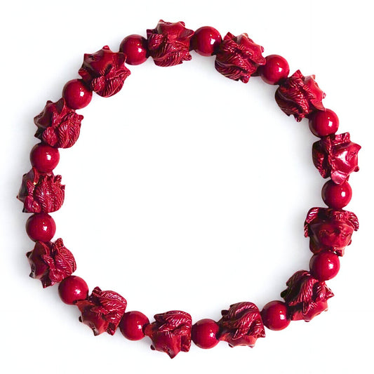 Enchanted Tails | Cinnabar Beaded Bracelet, 10mm, Nine-Tailed Fox Design