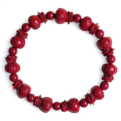 Fortune Bloom | Cinnabar Beaded Bracelet, 10mm, Money Bag Design