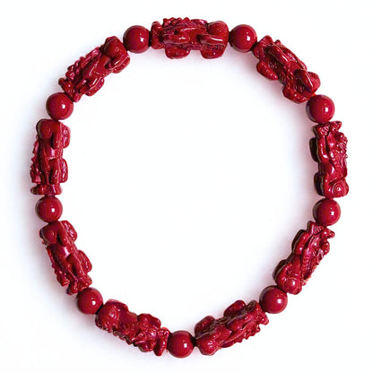 Imperial Guardian | Cinnabar Beaded Bracelet, 7mm, Pixiu Design