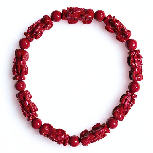 Imperial Guardian | Cinnabar Beaded Bracelet, 7mm, Pixiu Design