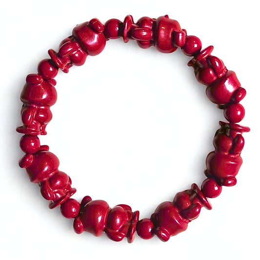 Lucky Bearer | Cinnabar Beaded Bracelet, 11mm, Bear Design