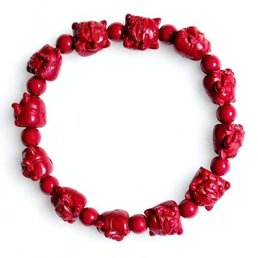 Prosperous Charm | Cinnabar Lucky Cat Bracelet