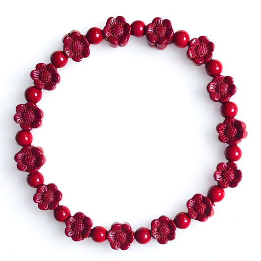 Radiant Bloom | Cinnabar Beaded Bracelet, 8mm, Sunflower Design