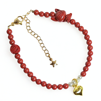 Rosy Glance | Cinnabar Beaded Bracelet, 4mm, Fox & Rose Design