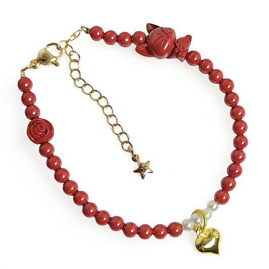 Rosy Glance | Cinnabar Beaded Bracelet, 4mm, Fox & Rose Design