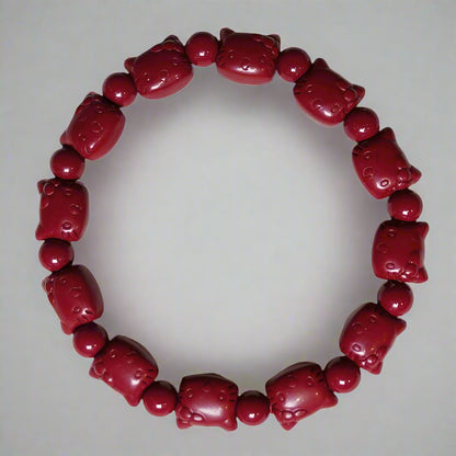 Scarlet Whiskers | Cinnabar Beaded Bracelet, 9mm, Kitty Design