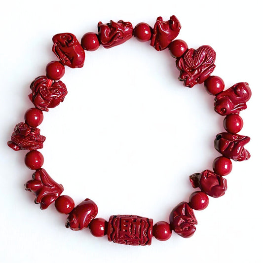 Zodiac Harmony | Cinnabar Beaded Bracelet, 9mm, Zodiac Design