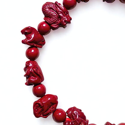 Zodiac Harmony | Cinnabar Beaded Bracelet, 9mm, Zodiac Design