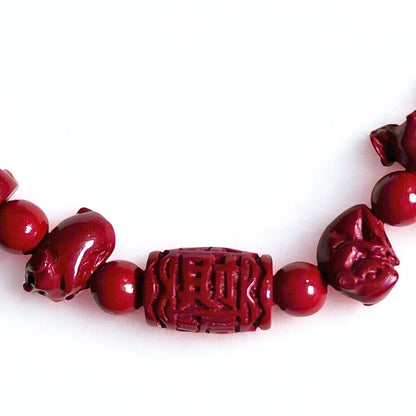 Zodiac Harmony | Cinnabar Beaded Bracelet, 9mm, Zodiac Design