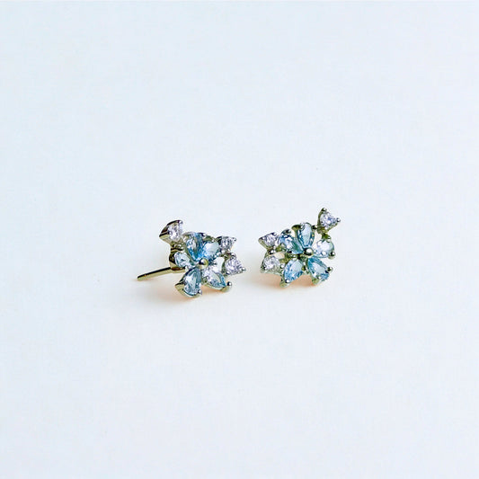 Aqua Bloom | Aquamarine Floral Stud Earrings