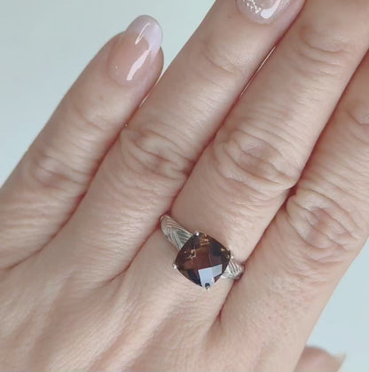 Emberveil | Smoky Quartz Cushion Ring