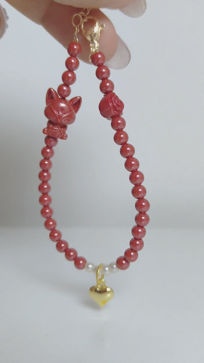 Rosy Glance | Cinnabar Beaded Bracelet, 4mm, Fox & Rose Design