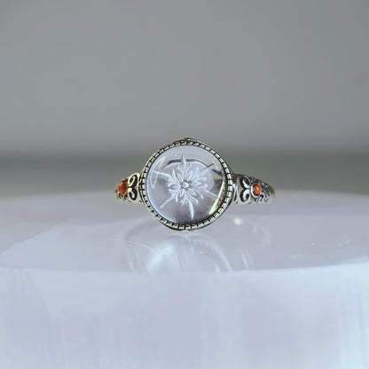 Frosted Bloom | Carved Clear Quartz Ring