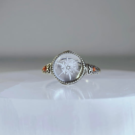 Frosted Bloom | Carved Clear Quartz Ring