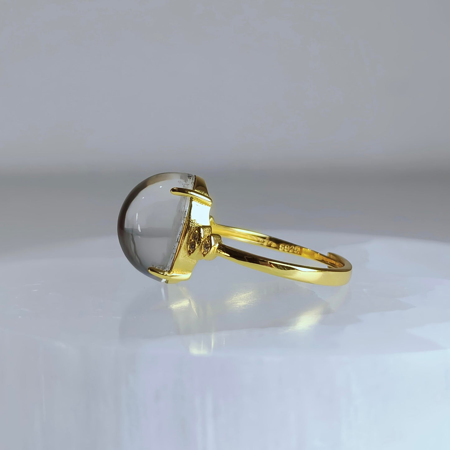Solaris Bloom | Clear Quartz Cabochon Ring