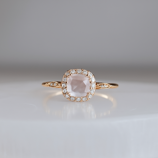 Moonlit Rosé | Rose Quartz Halo Ring