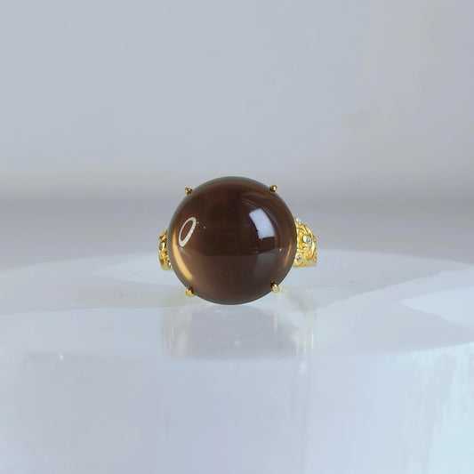Dusklight Orb | Smoky Quartz Cabochon Ring