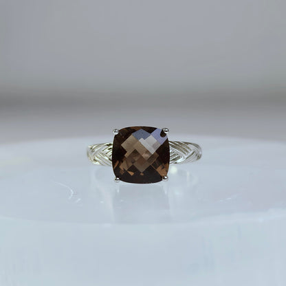 Emberveil | Smoky Quartz Cushion Ring