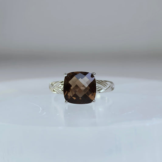 Emberveil | Smoky Quartz Cushion Ring